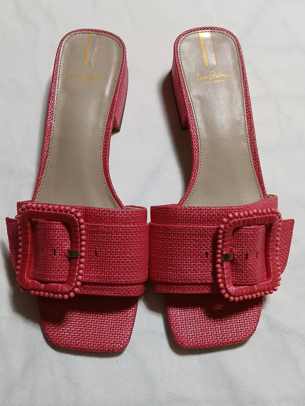 Sam Edelman Coral Pink Woven Buckle Slide Mules Size 9.5